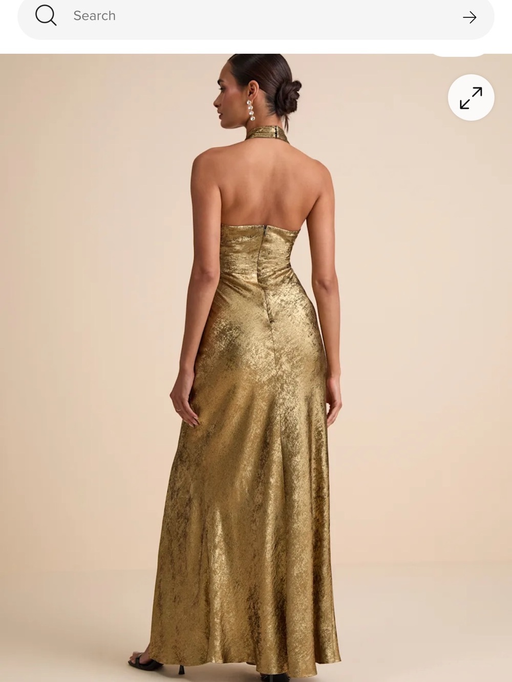 Lulus XS Knoxley Shiny Gold Lurex Cross-Front Halter Maxi Dress Good-Like New - Picture 3 of 7